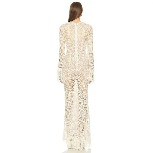 Bronx and Banco Maia Fringe Gown in Cream - Picture 3 of 9